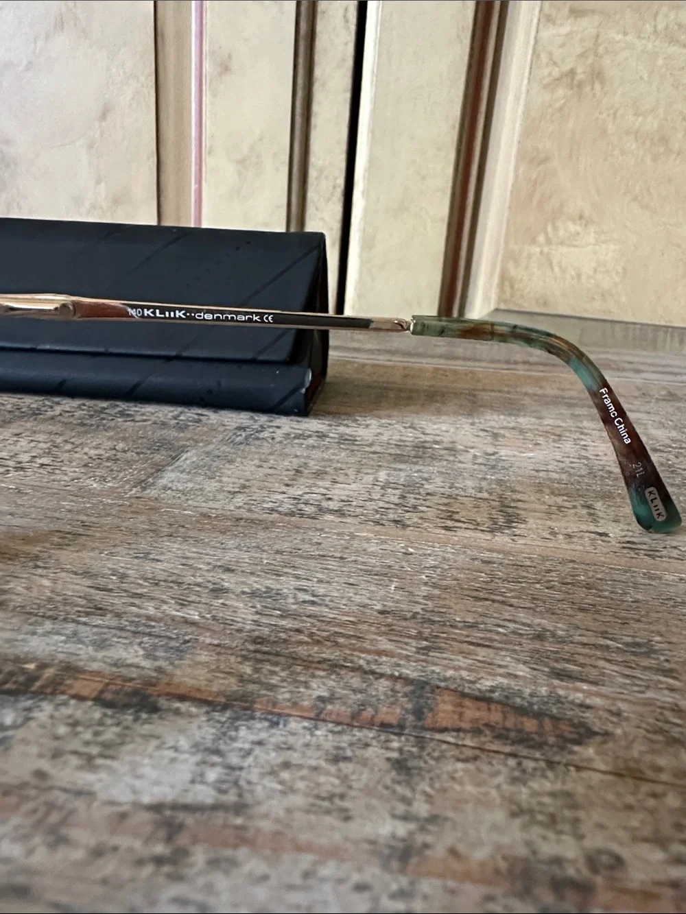 Kliik Denmark Tortoiseshell Eyeglass Frames with Green Accents